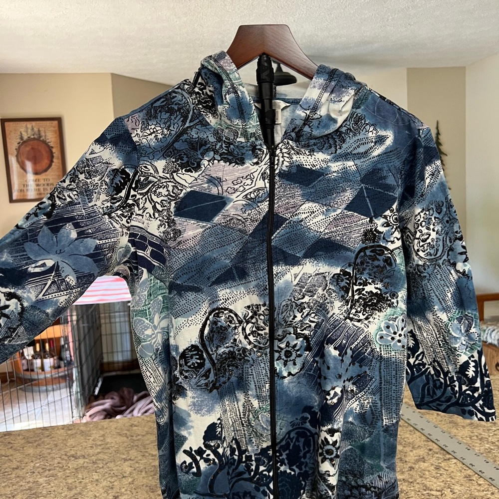 Christopher & Banks Mixed Blue Patterned Zip-Up Hoodie sweatshirt jacket L
